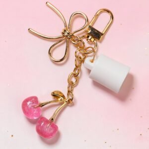 Pink Cherry Bow Lip Balm Keychain Cute Charm + Summer Fridays Compatible