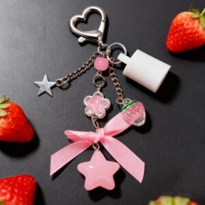 Cute Strawberry Lip Balm Keychain Holder for Summer Fridays 0.5oz – Pink Aesthetic Charm