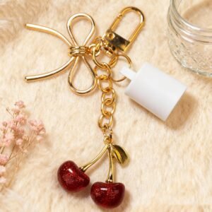 Gold Bow Cherry Lip Gloss Holder Keychain for Summer Fridays 0.5oz