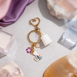 Cat&Flower for Summer Fridays 0.5oz | Leak-Proof Protective Cap Bag Charm with Heart Hook & Cute Charms | Gift for Beauty Lovers