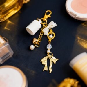 Summer Fridays 0.5oz - Golden Pearl & Bow Charm Keychain - Elegant Travel Accessory